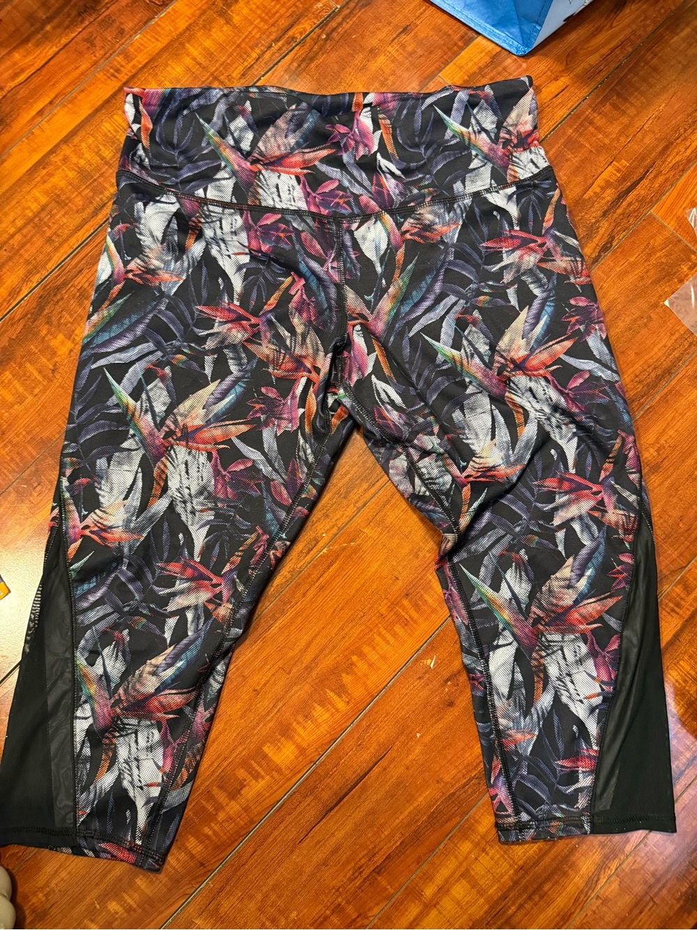 Champion Black Capri Leggings with Multicolor Tropical Leaf Print